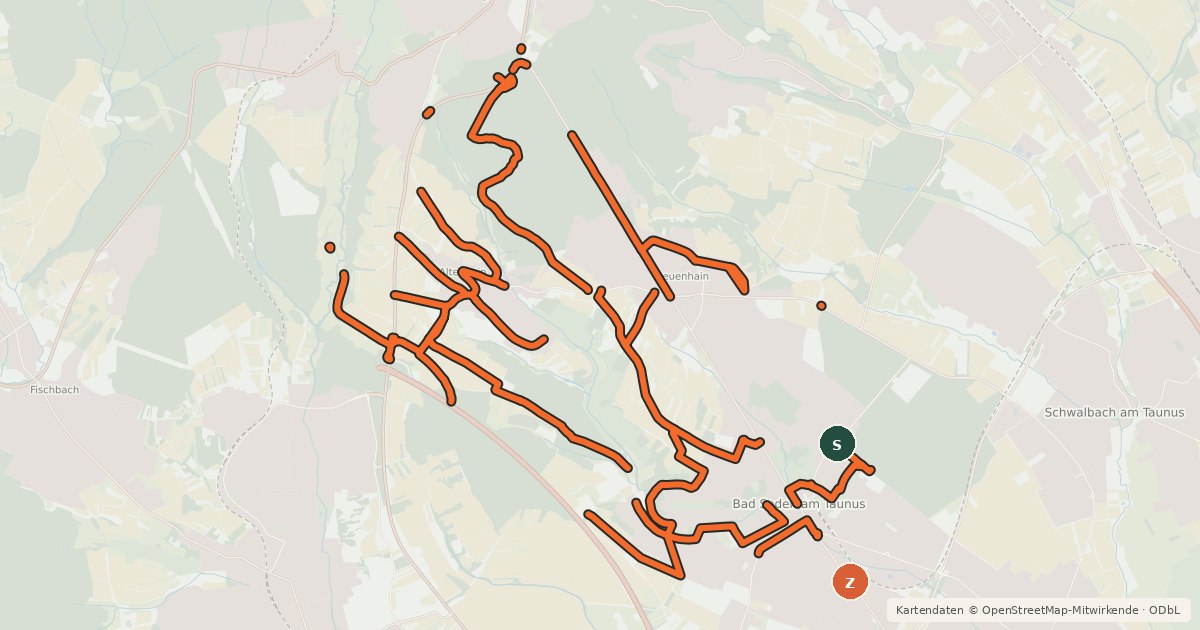 Kartenübersicht der Radroute Radwegenetz Bad Soden