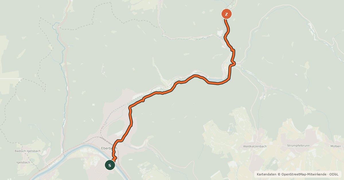 Kartenübersicht der Radroute Radwegenetz Eberbach