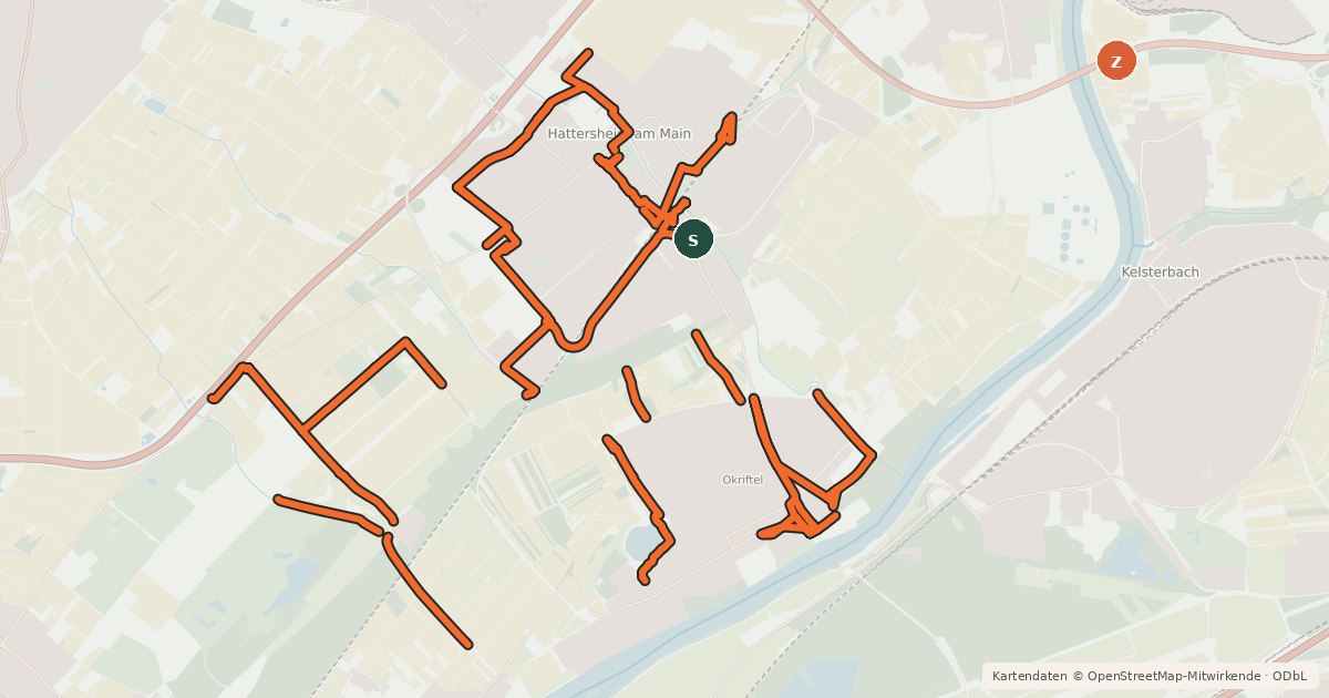 Kartenübersicht der Radroute Radwegenetz Hattersheim