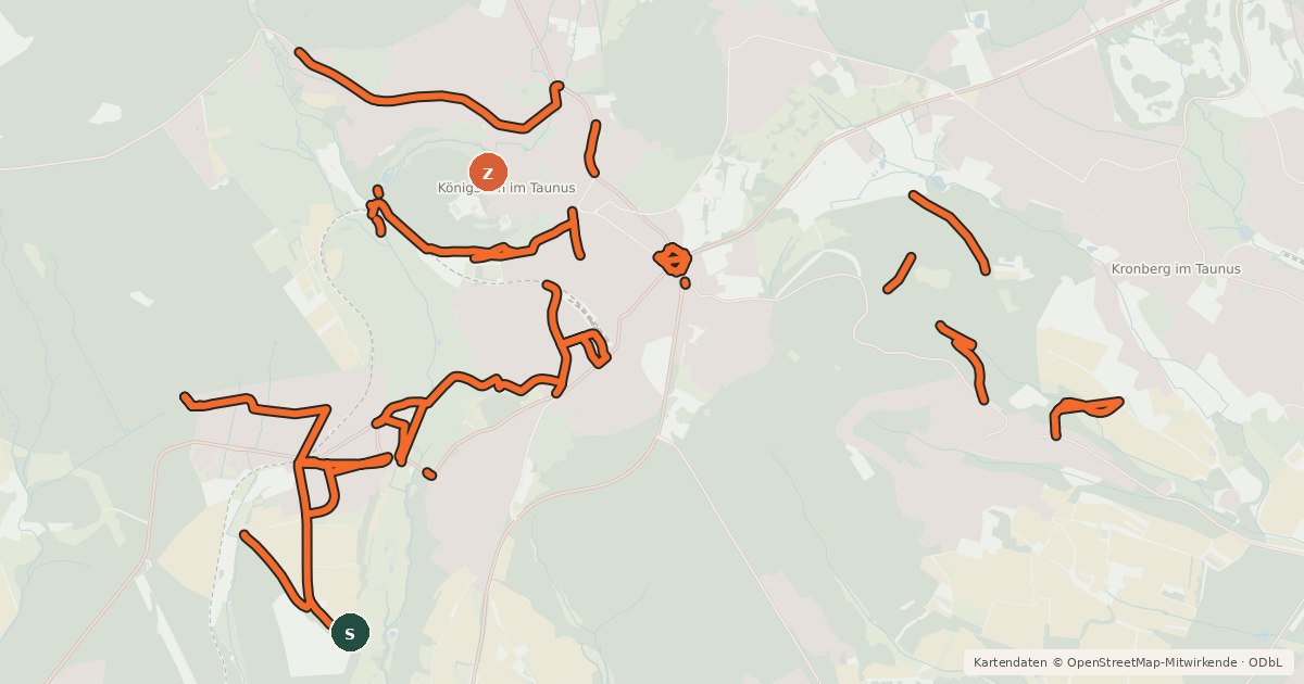 Kartenübersicht der Radroute Radwegenetz Königstein im Taunus