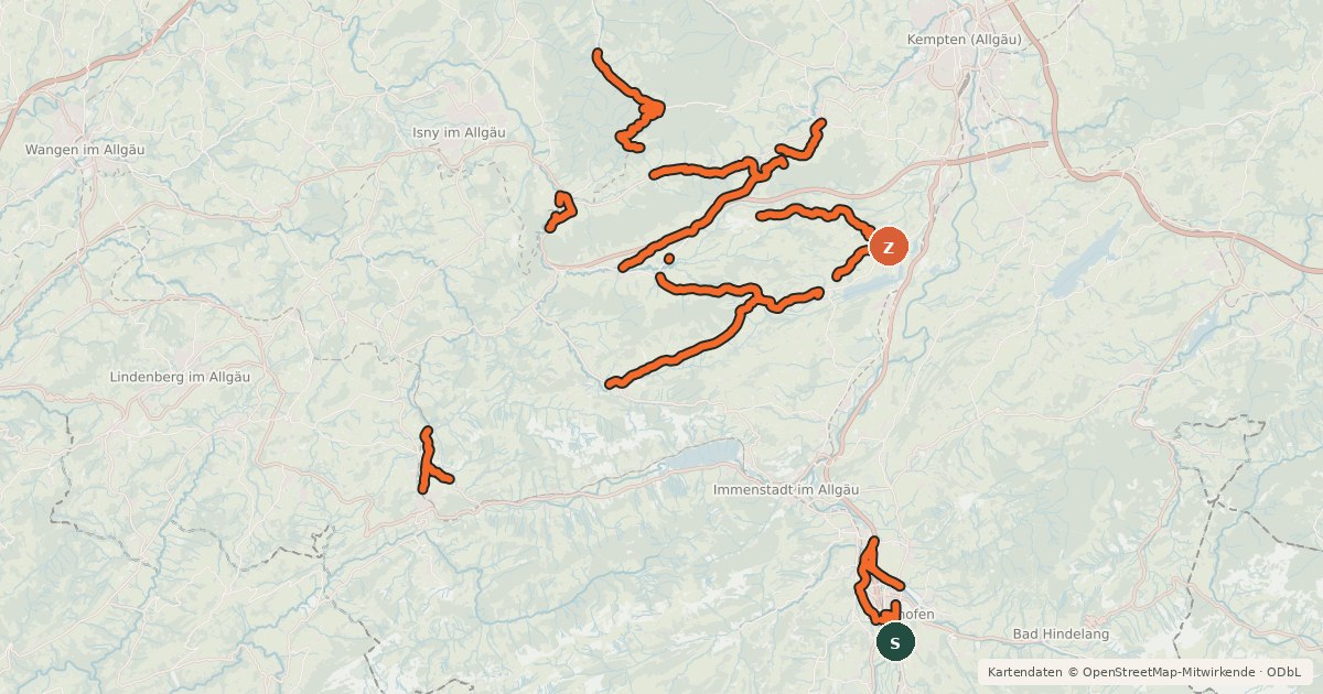 Kartenübersicht der Radroute Radwegenetz Kreis Oberallgäu