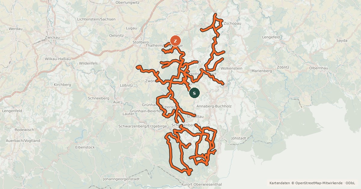 Kartenübersicht der Radroute Radwegenetz Landkreis Erzgebirgskreis