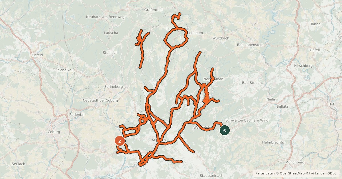 Kartenübersicht der Radroute Radwegenetz Landkreis Kronach