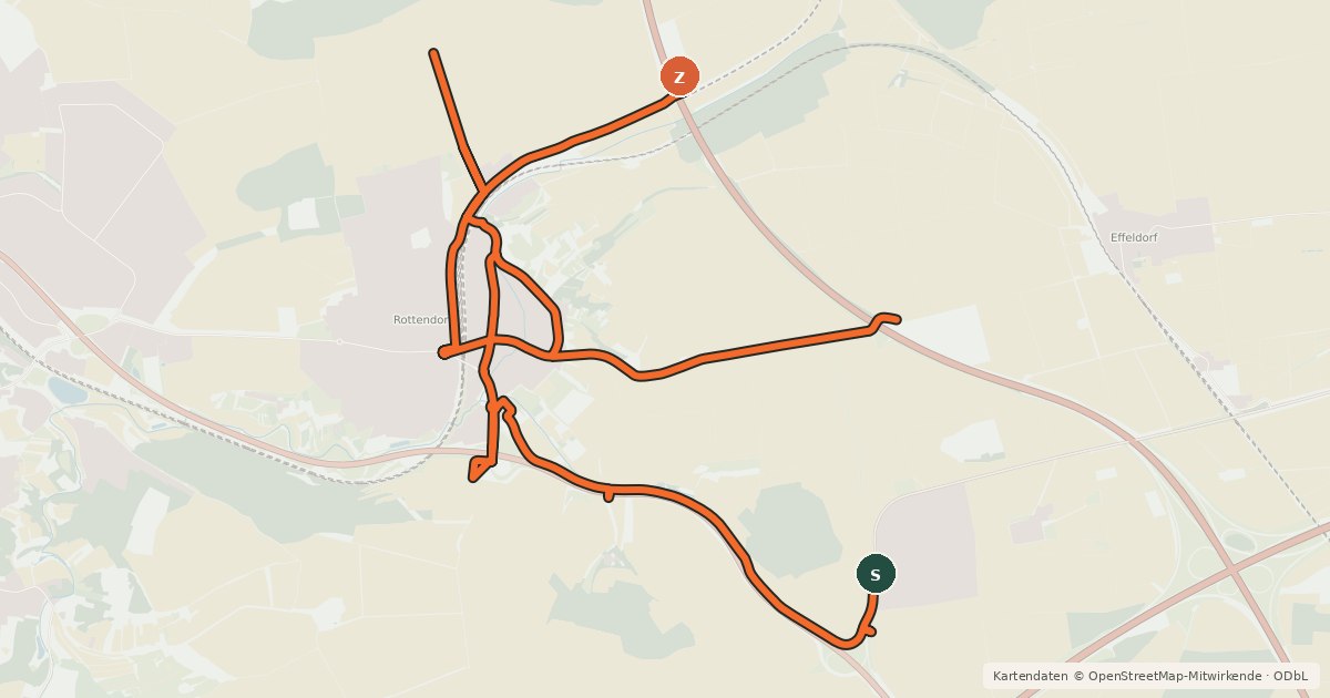 Kartenübersicht der Radroute Radwegenetzt Rottendorf