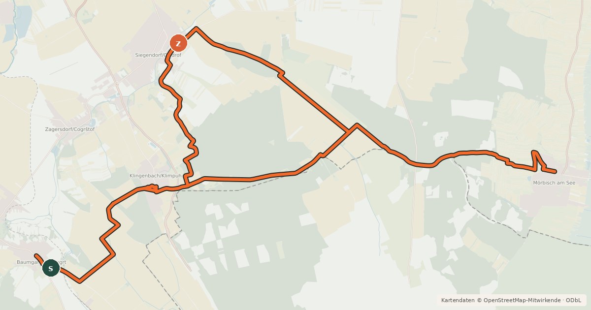Kartenübersicht der Radroute Radwegverbindung Koglweg (B30) - Neusiedlerseeweg (B10)