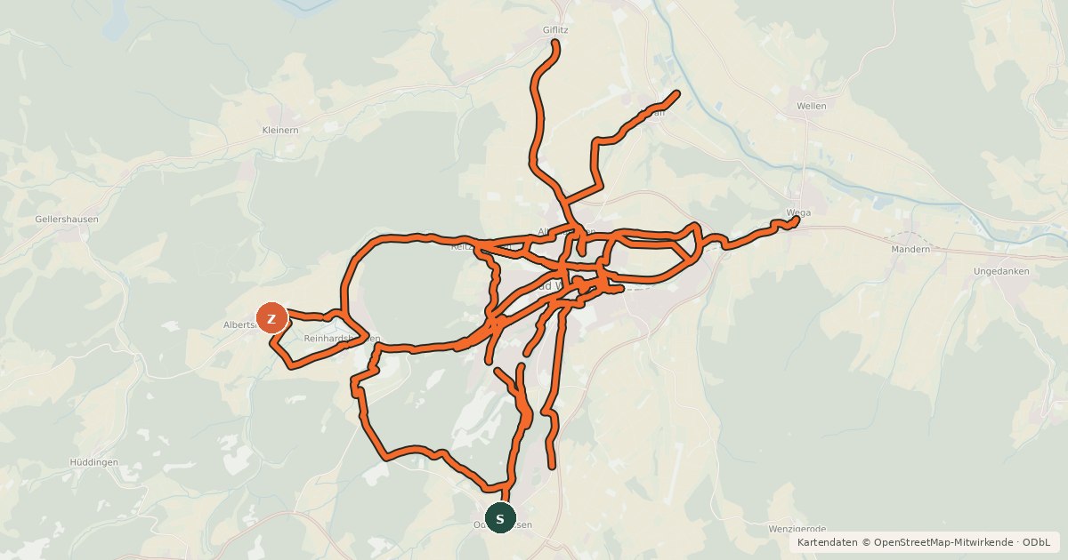 Kartenübersicht der Radroute Radwegweisungsnetz Stadt Bad Wildungen