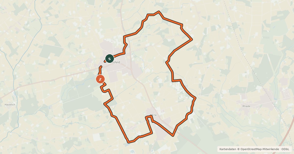Kartenübersicht der Radroute Raesfeld - Radroute F4