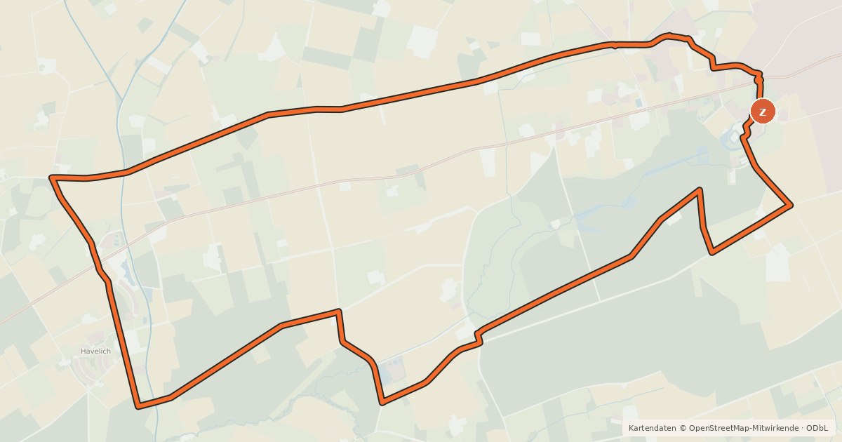 Kartenübersicht der Radroute Raesfeld - Radroute F5