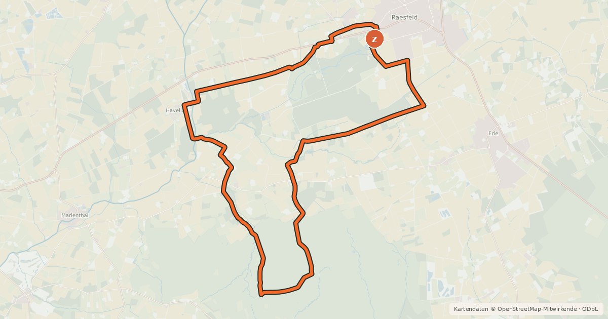 Kartenübersicht der Radroute Raesfeld - Radroute F7