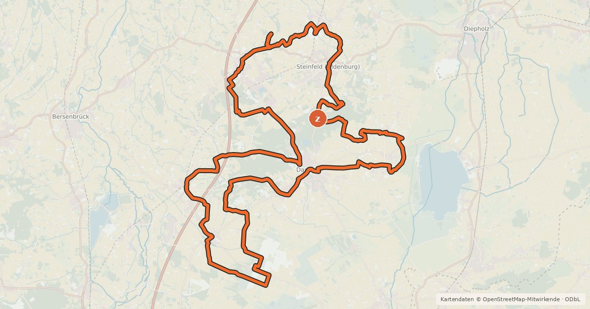 Kartenübersicht der Radroute Räuber Rad Route Dammer Berge