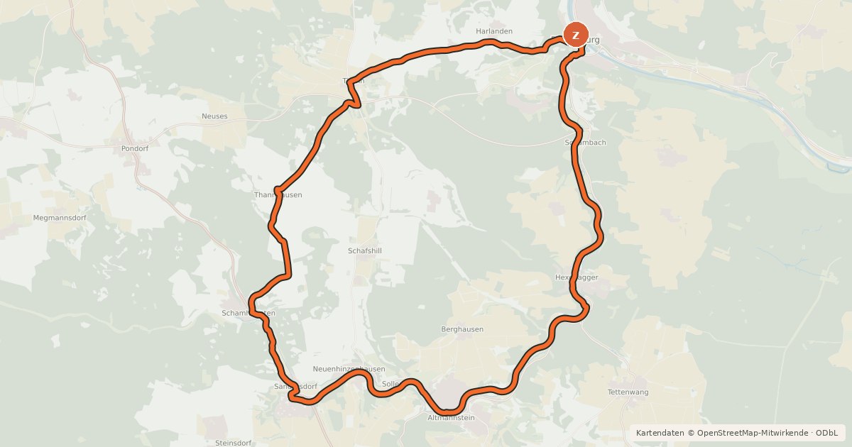 Kartenübersicht der Radroute Räuber- und Ritter-Tour