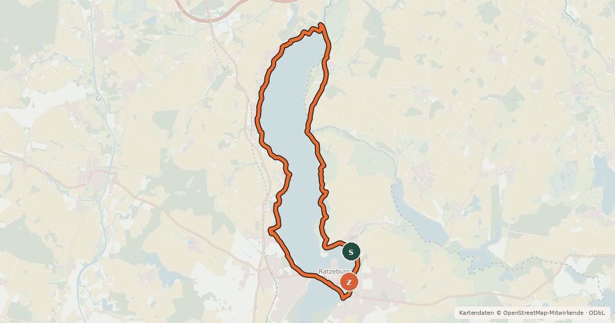 Kartenübersicht der Radroute Ratzeburger Seenradtour