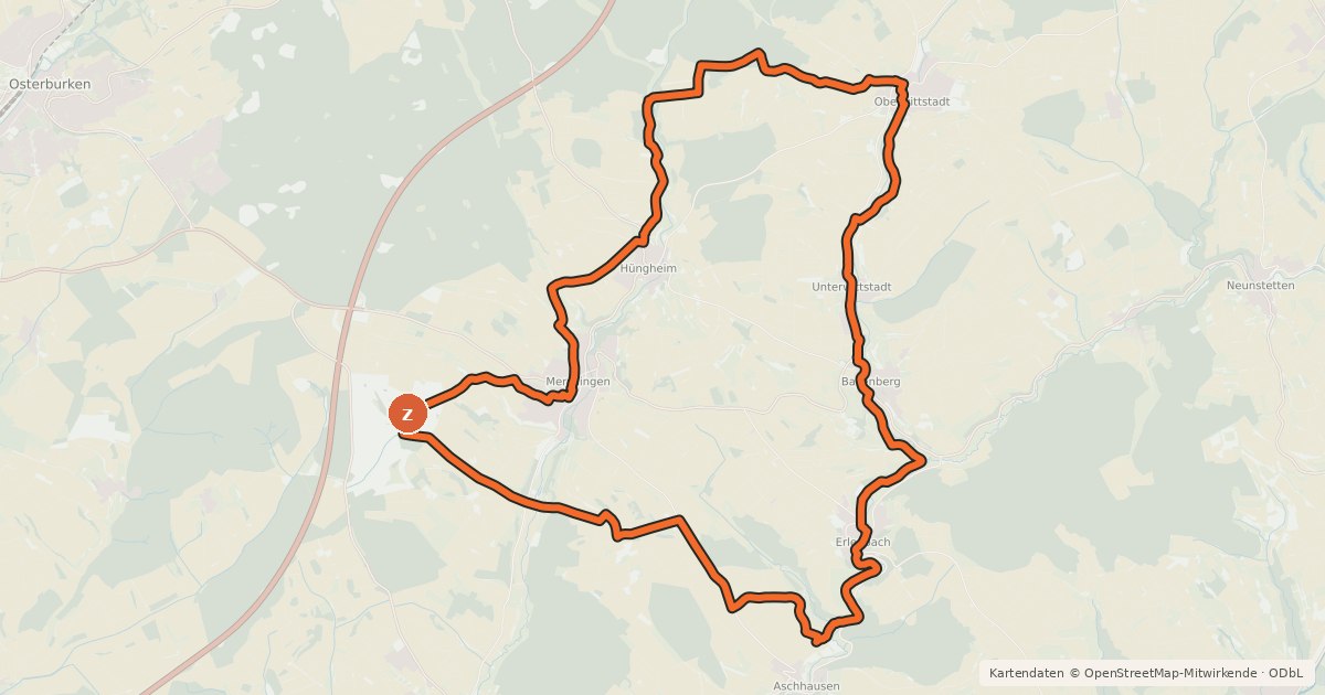 Kartenübersicht der Radroute Ravenstein-Rad-Rundweg