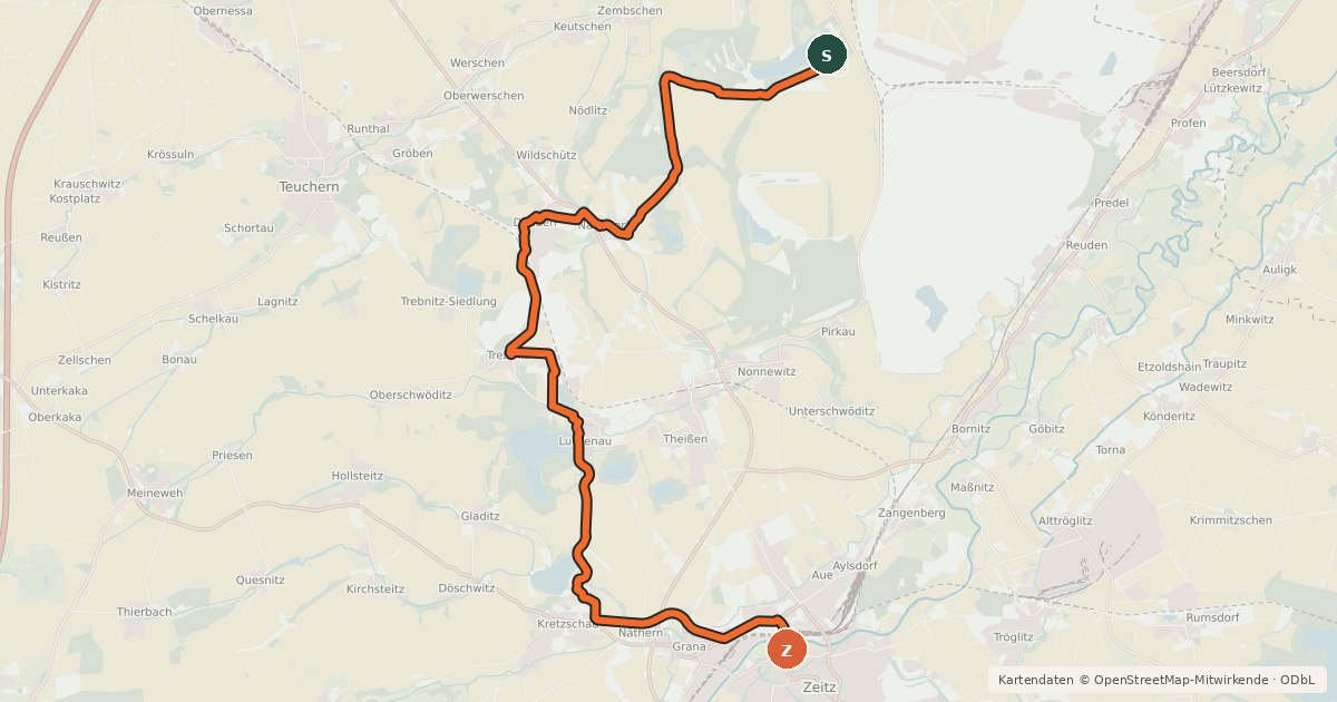 Kartenübersicht der Radroute RECARBO RADWEG