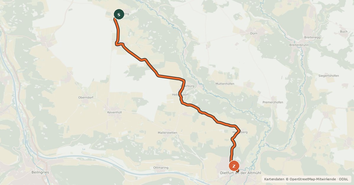 Kartenübersicht der Radroute Redverkehrsnetz des Landkreises Neumarkt i.d.OPf.