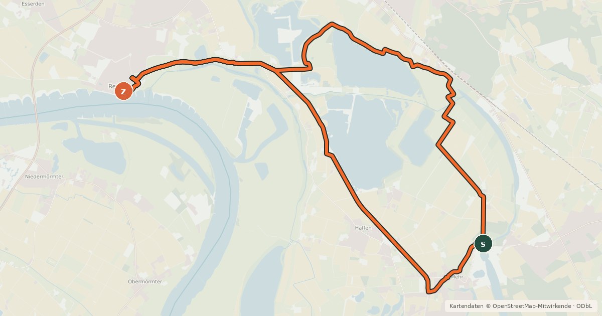 Kartenübersicht der Radroute Reeser Planetenroute