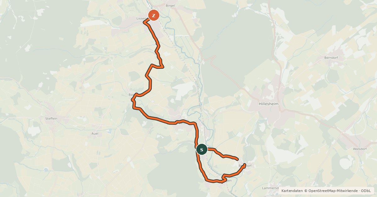 Kartenübersicht der Radroute Regio Rad Route