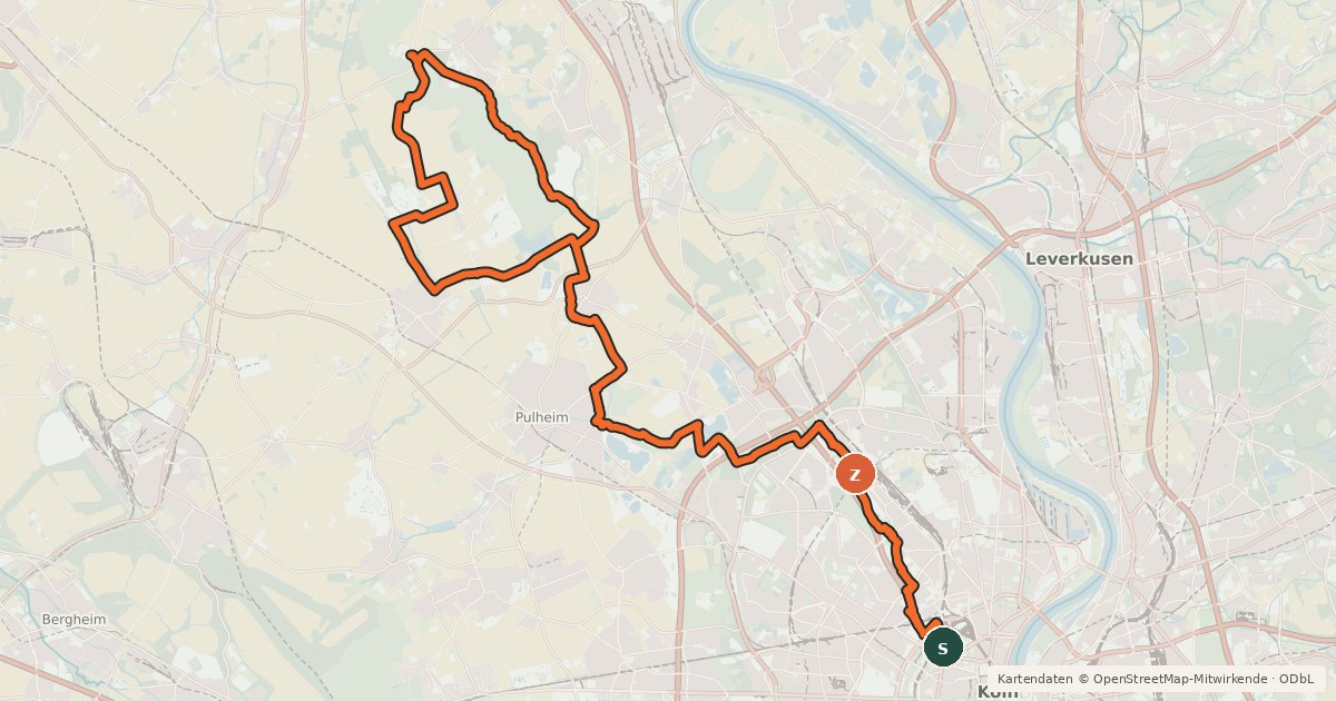 Kartenübersicht der Radroute RegioGrün Erlebnisroute Nord