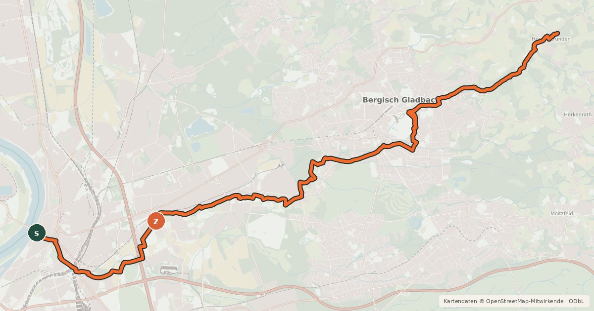 Kartenübersicht der Radroute RegioGrün Erlebnisroute Ost