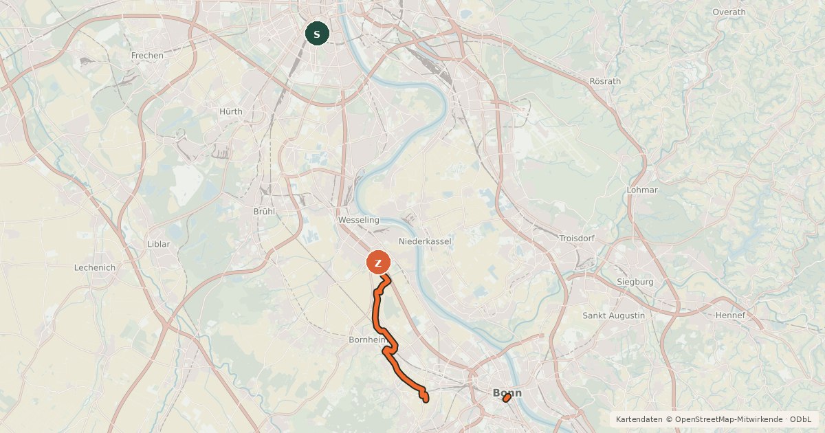 Kartenübersicht der Radroute RegioGrün Erlebnisroute Süd