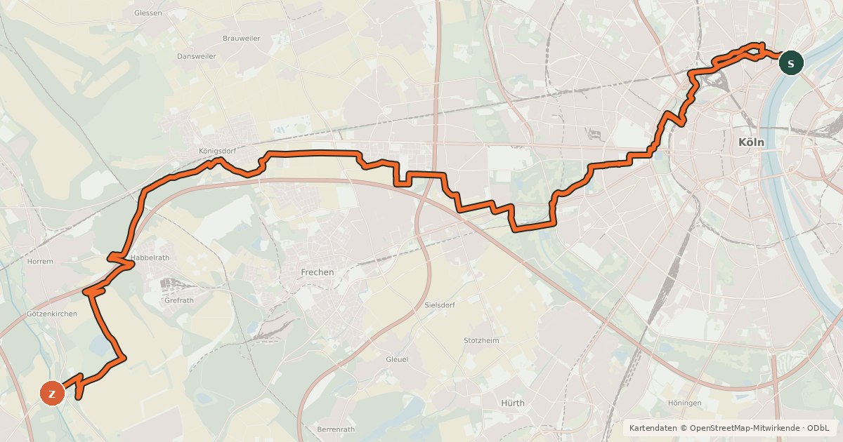 Kartenübersicht der Radroute RegioGrün Erlebnisroute West