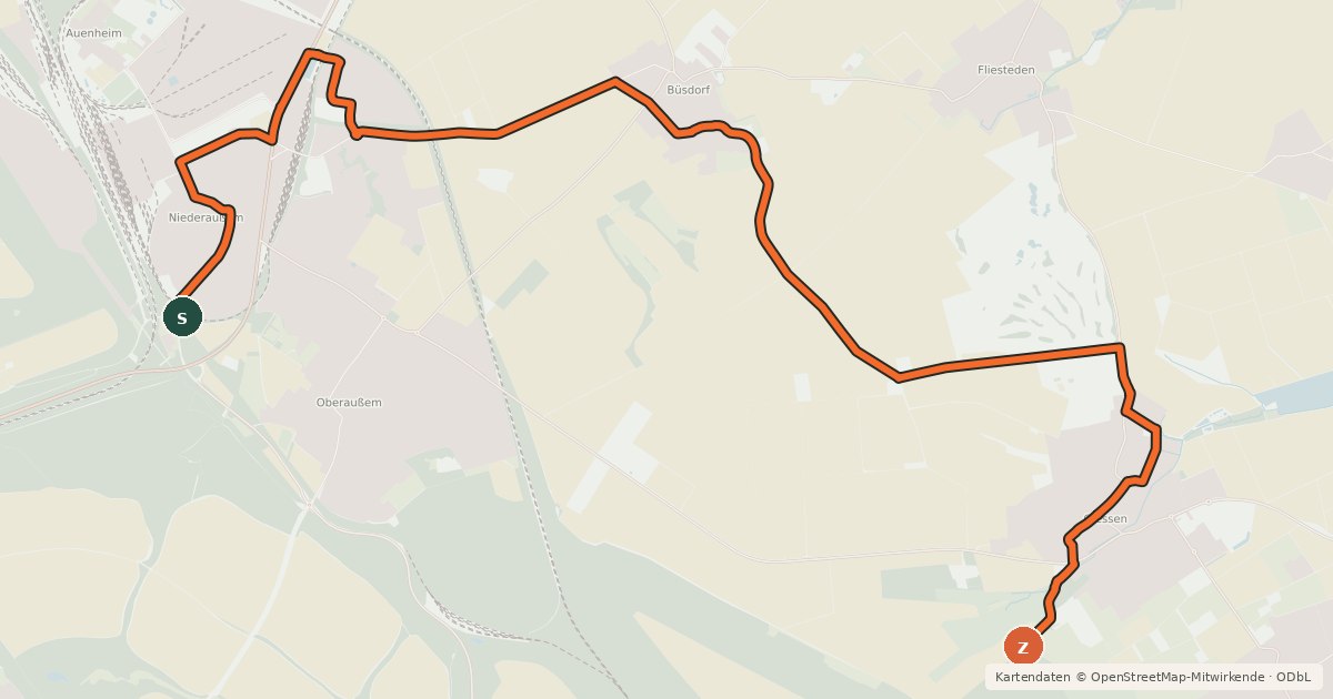 Kartenübersicht der Radroute RegioGrün Nebenroute Nordwest