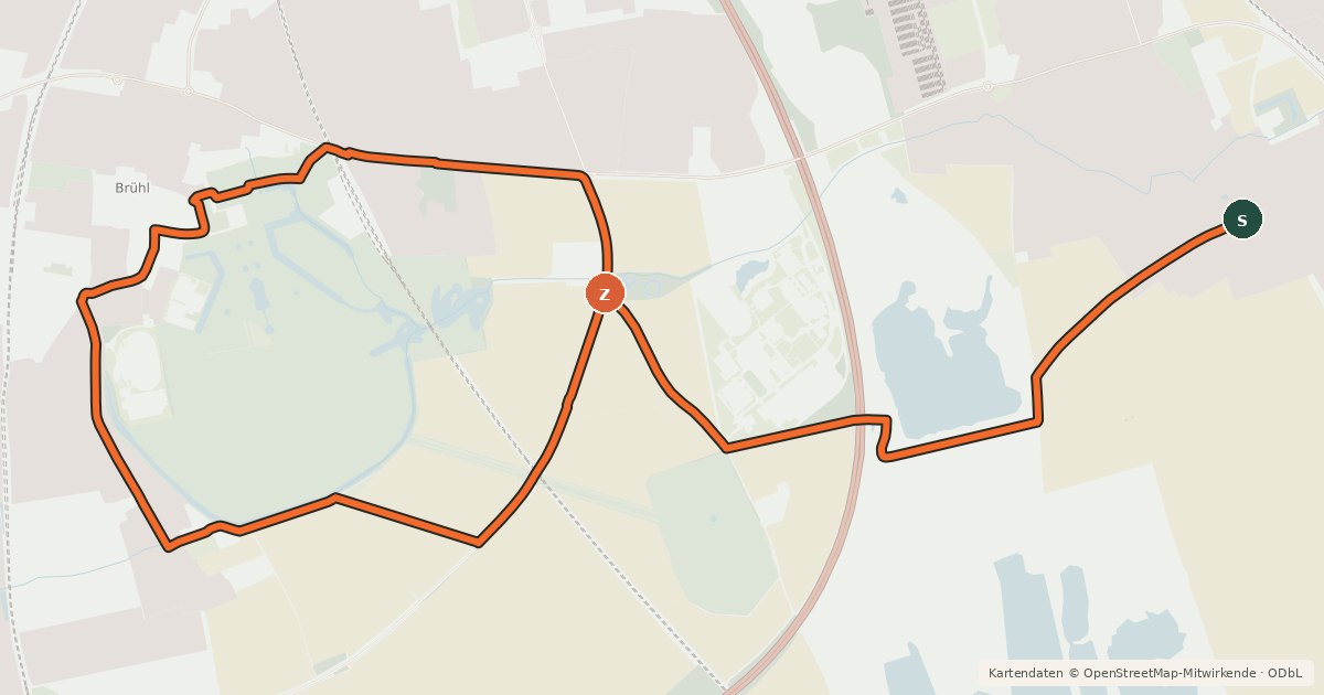 Kartenübersicht der Radroute RegioGrün Rundweg Brühler Schlösser