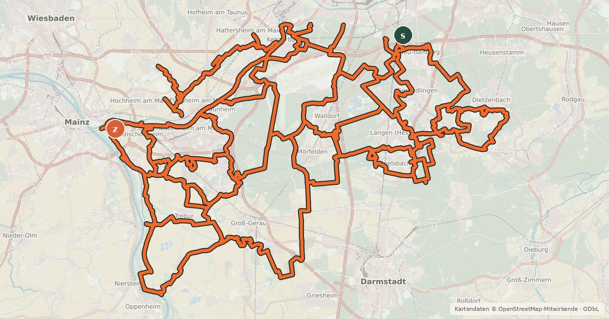 Kartenübersicht der Radroute Regionalpark Route