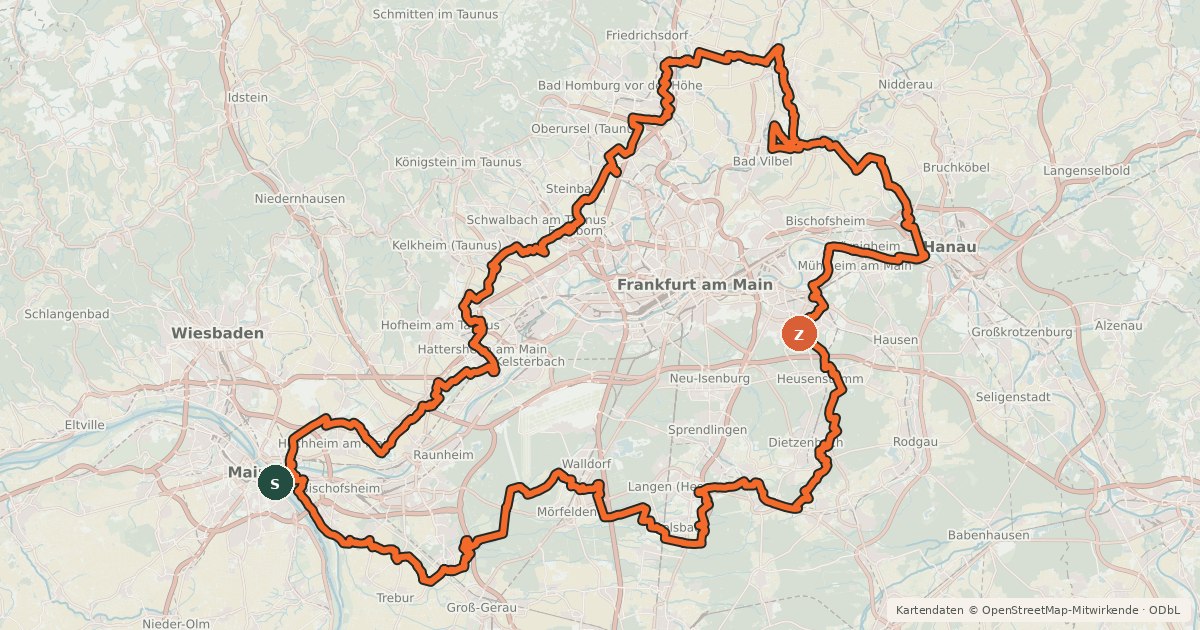 Kartenübersicht der Radroute Regionalpark-Rundroute