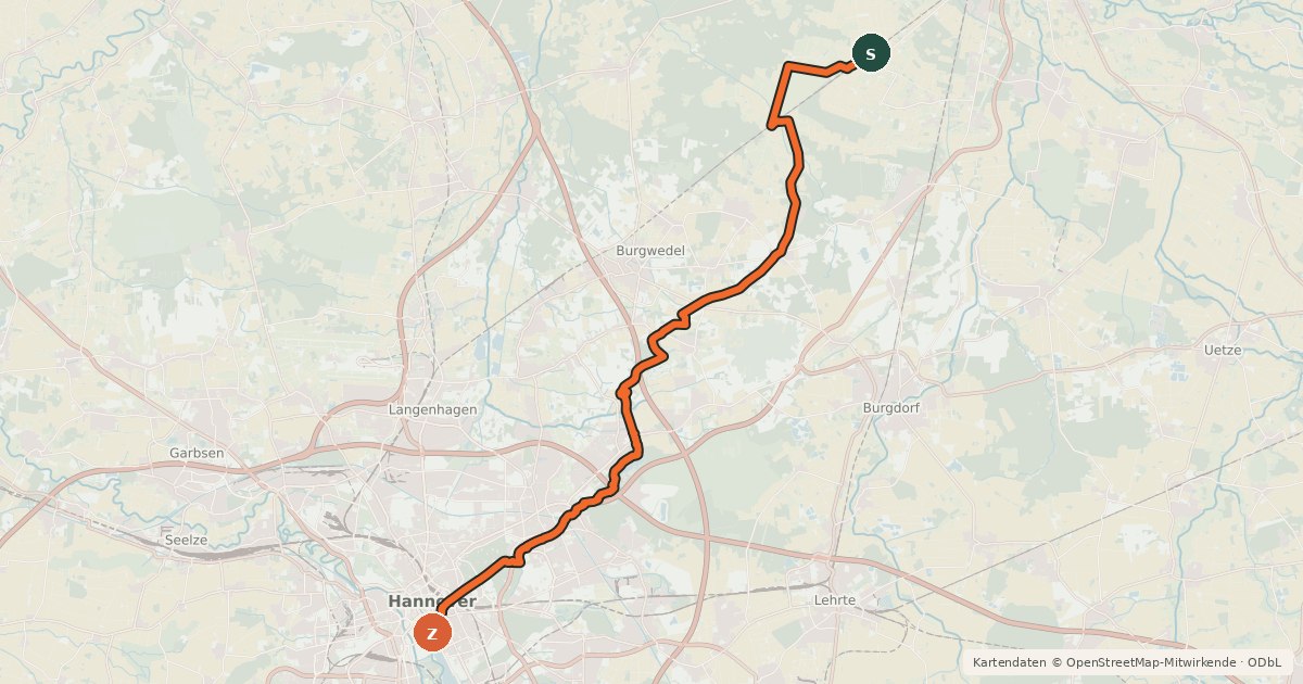 Kartenübersicht der Radroute Regionsroute 10
