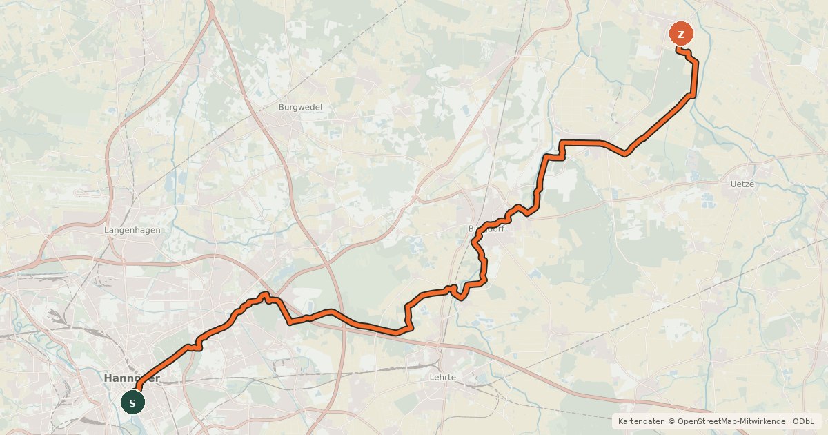 Kartenübersicht der Radroute Regionsroute 11