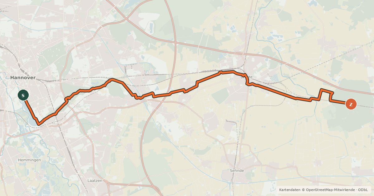 Kartenübersicht der Radroute Regionsroute 12