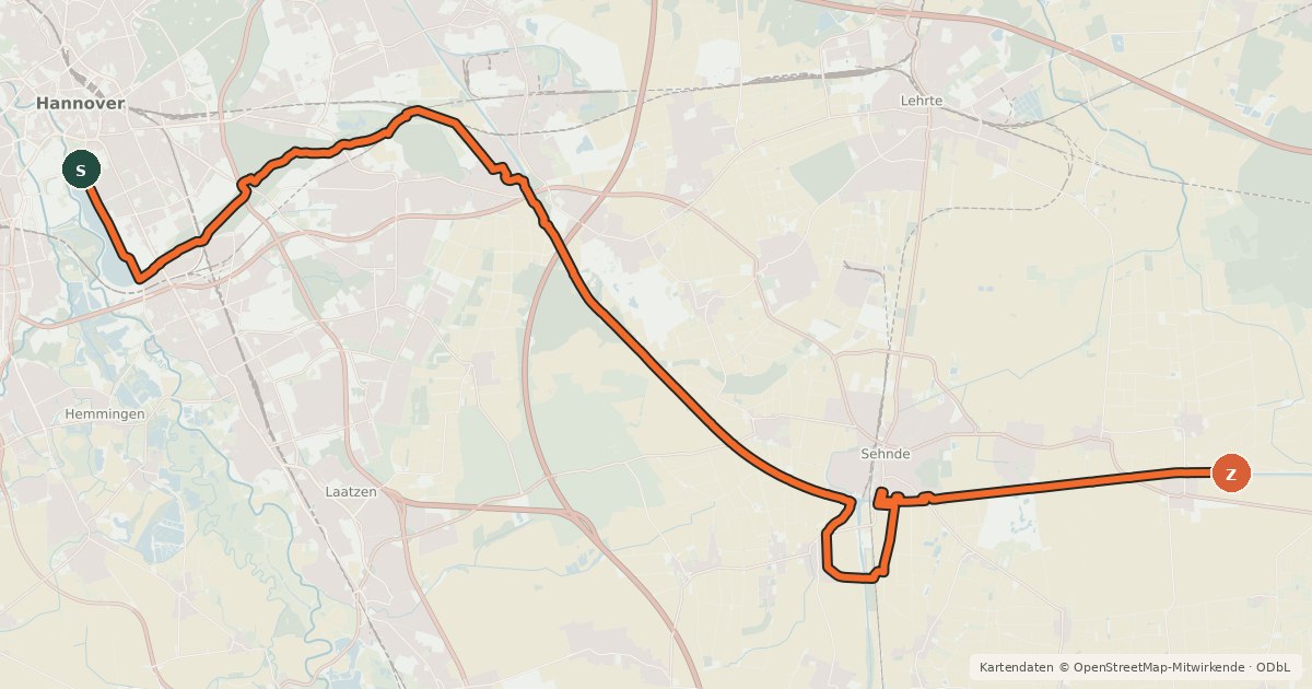 Kartenübersicht der Radroute Regionsroute 13