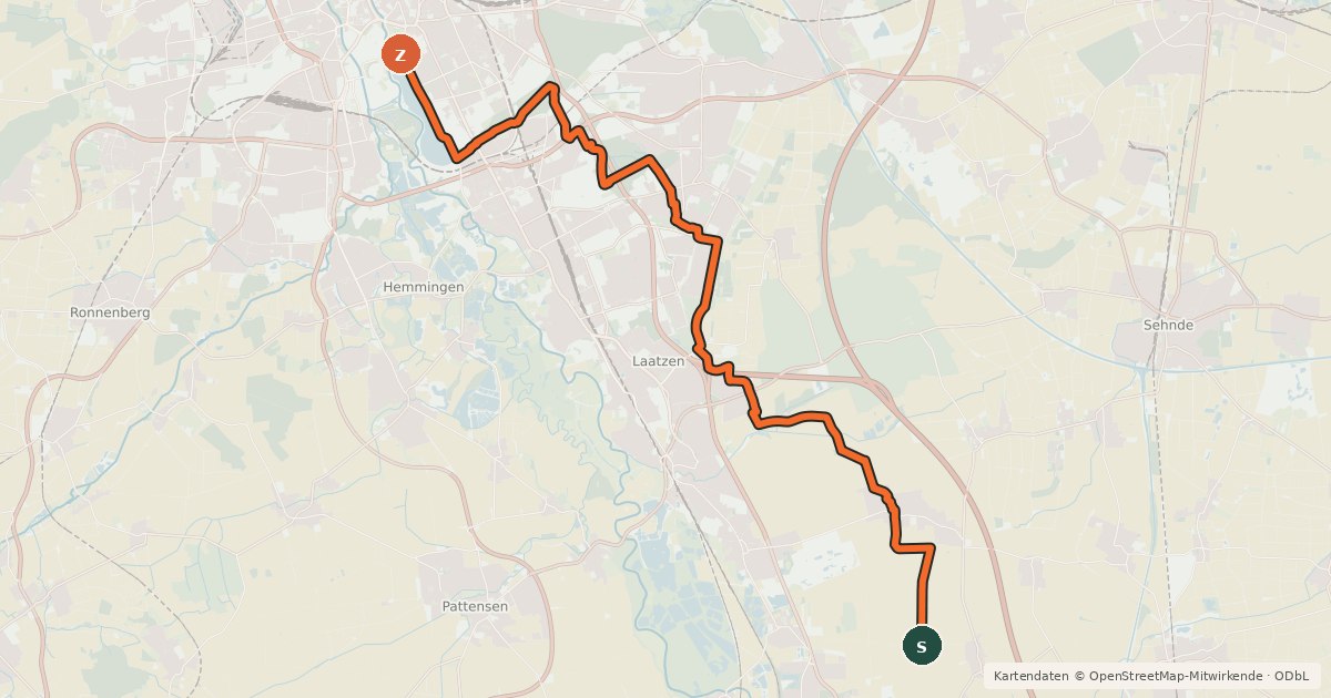 Kartenübersicht der Radroute Regionsroute 14
