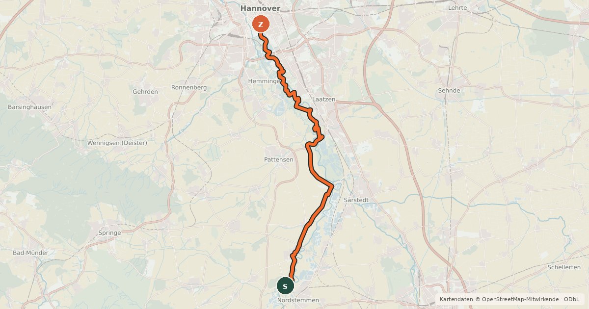 Kartenübersicht der Radroute Regionsroute 15