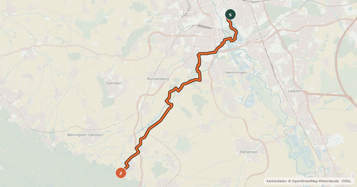 Kartenübersicht der Radroute Regionsroute 2