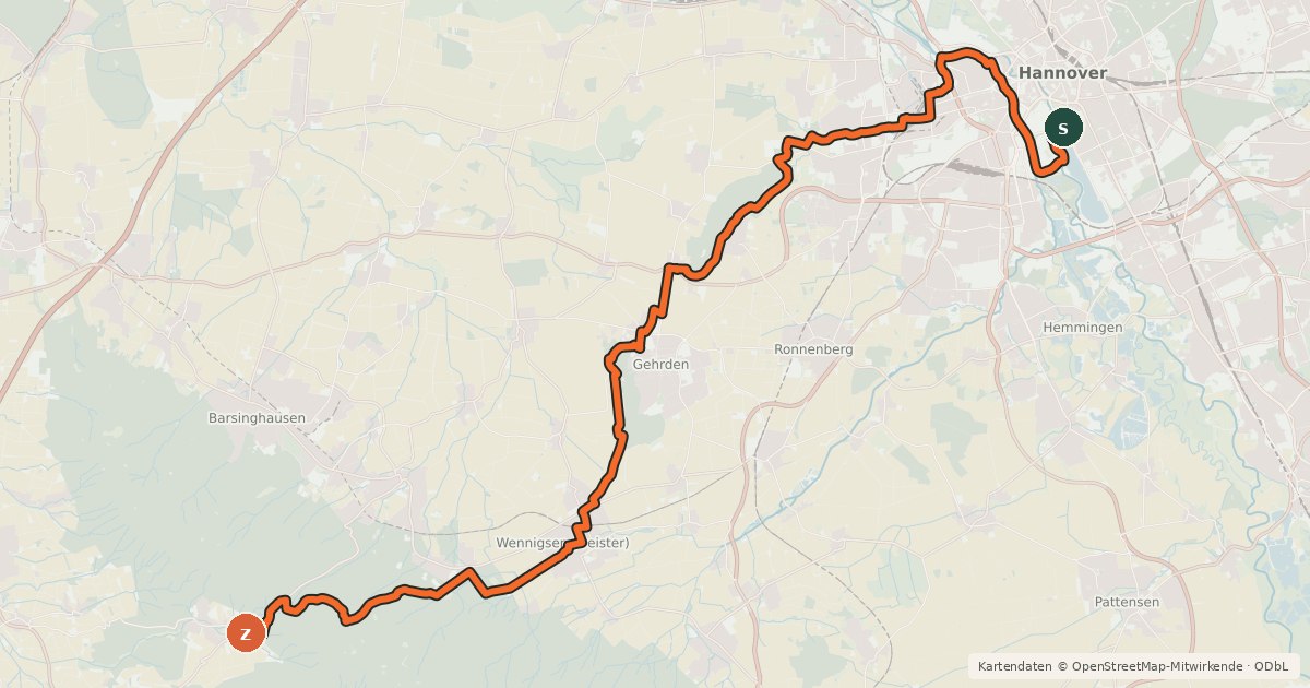 Kartenübersicht der Radroute Regionsroute 3