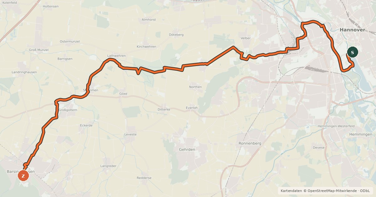Kartenübersicht der Radroute Regionsroute 4