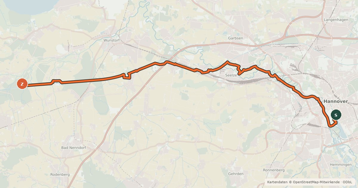 Kartenübersicht der Radroute Regionsroute 5