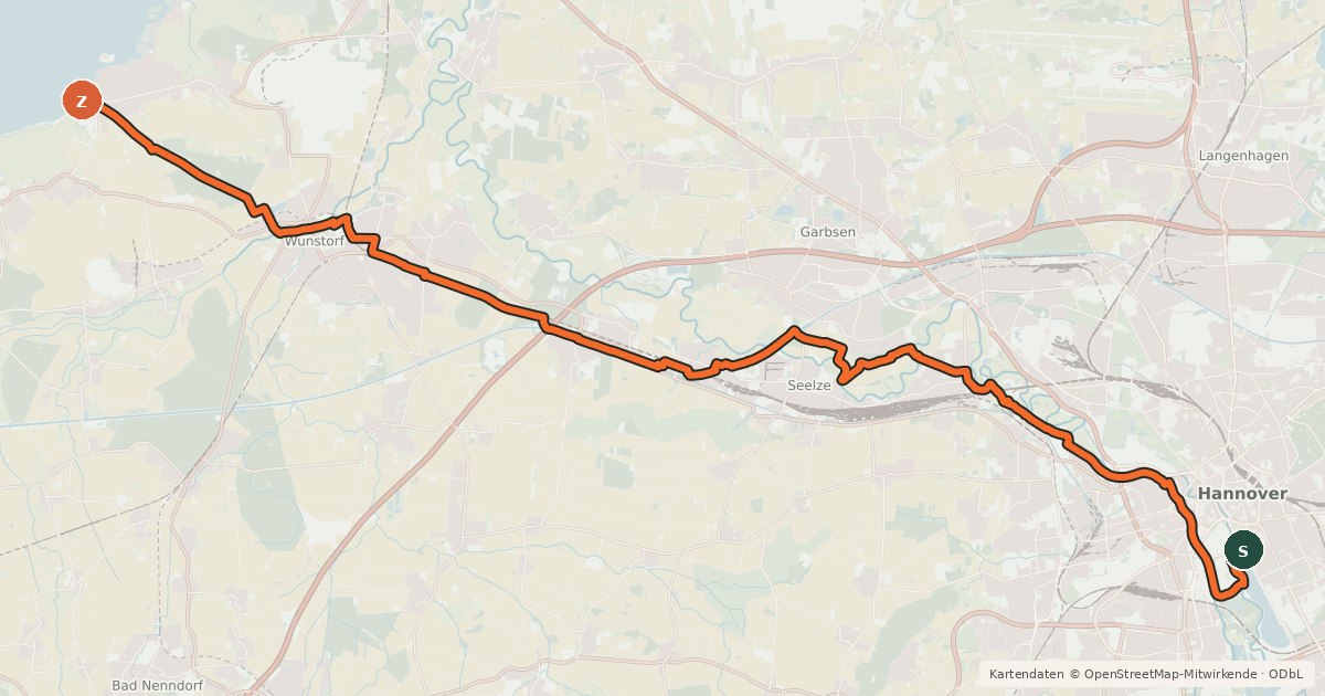 Kartenübersicht der Radroute Regionsroute 6