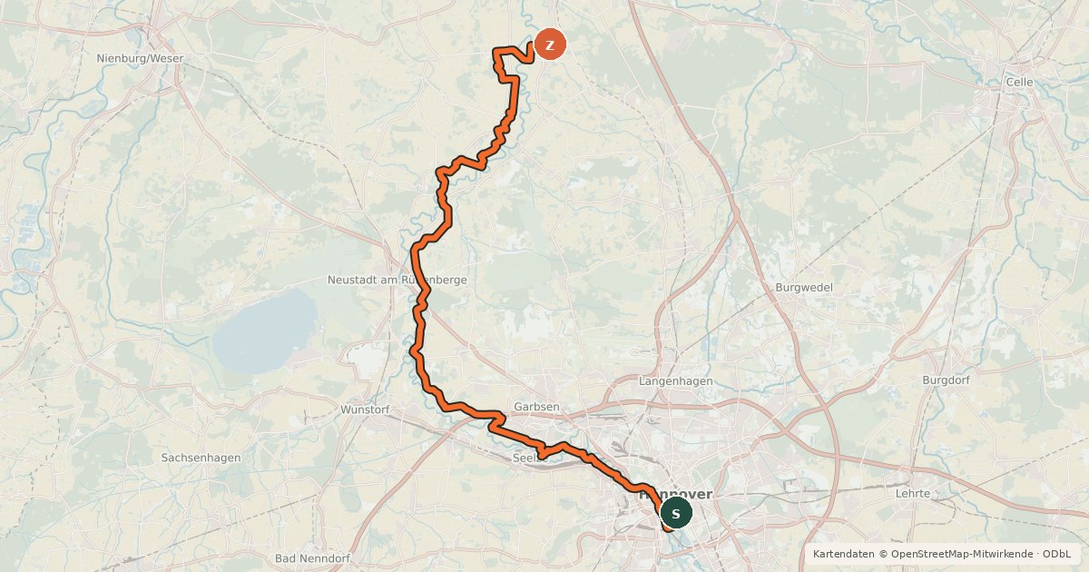 Kartenübersicht der Radroute Regionsroute 7