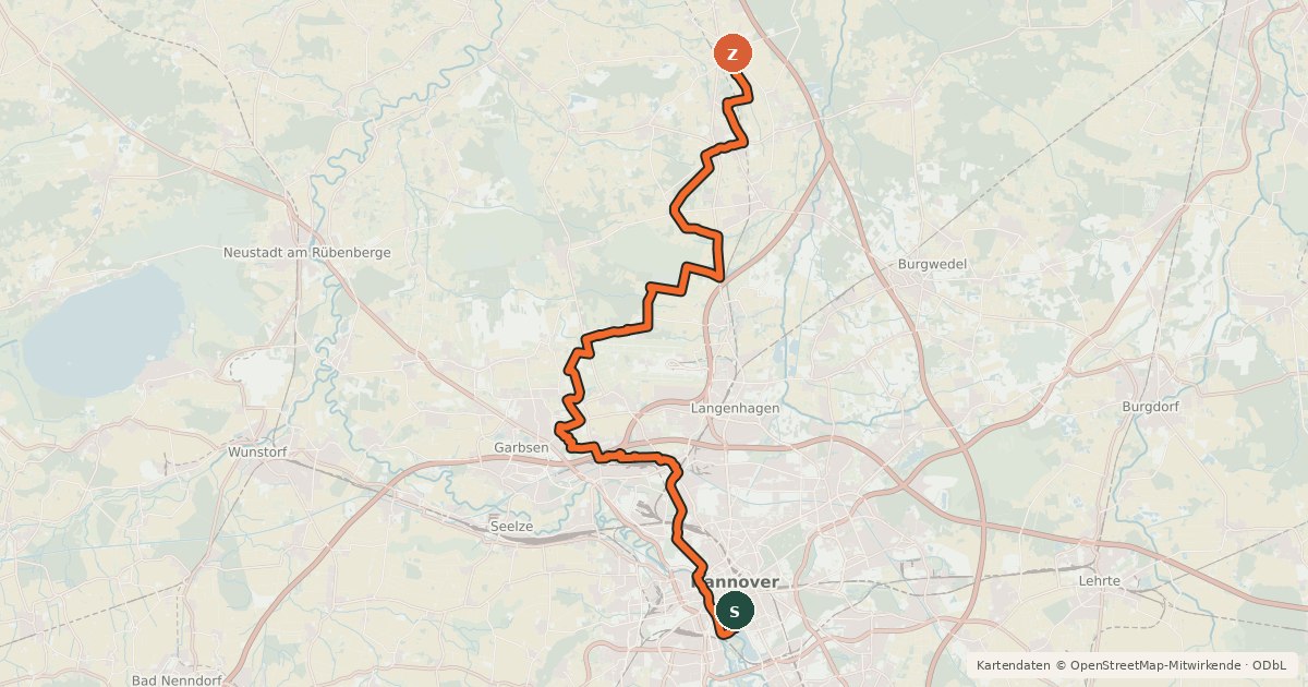 Kartenübersicht der Radroute Regionsroute 8