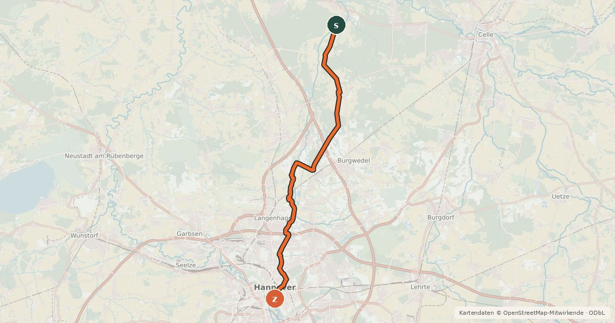 Kartenübersicht der Radroute Regionsroute 9