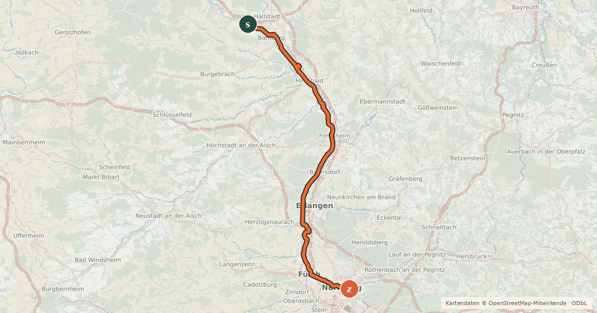 Kartenübersicht der Radroute RegnitzRadweg Kanalroute