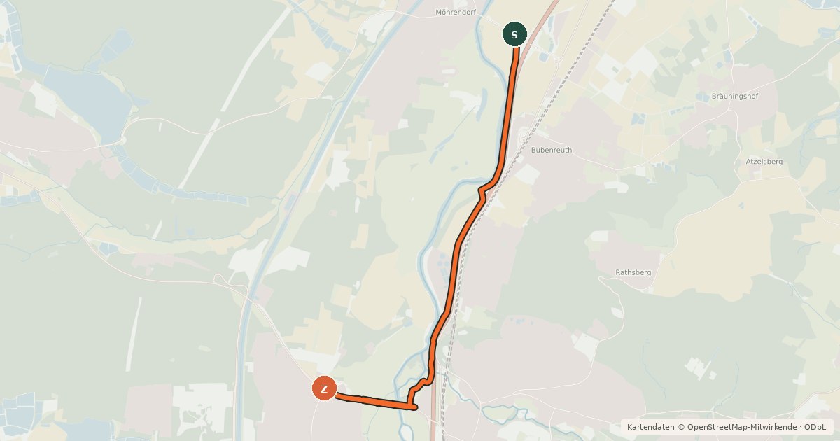 Kartenübersicht der Radroute Regnitztal-Radweg Talweg Ostroute