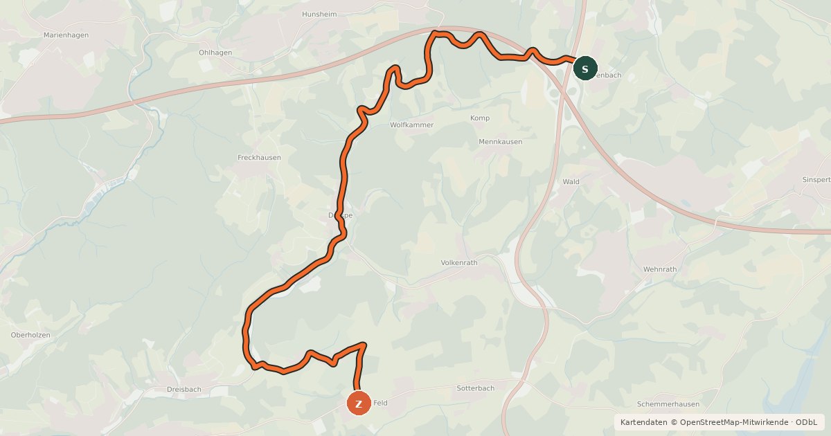Kartenübersicht der Radroute Reichshof (24) - Reichshof (31)