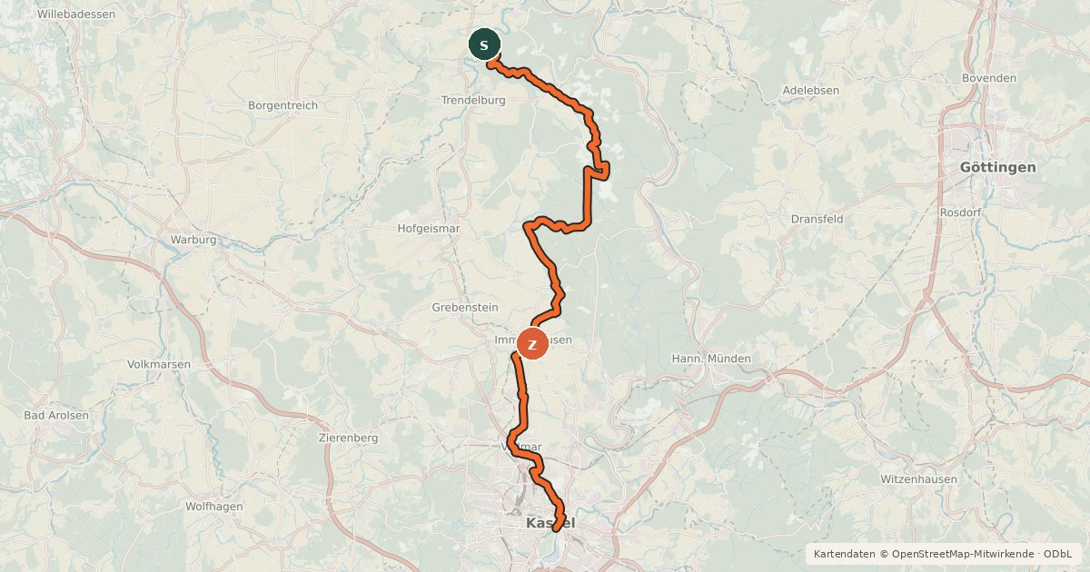 Kartenübersicht der Radroute Reinhardswaldradweg
