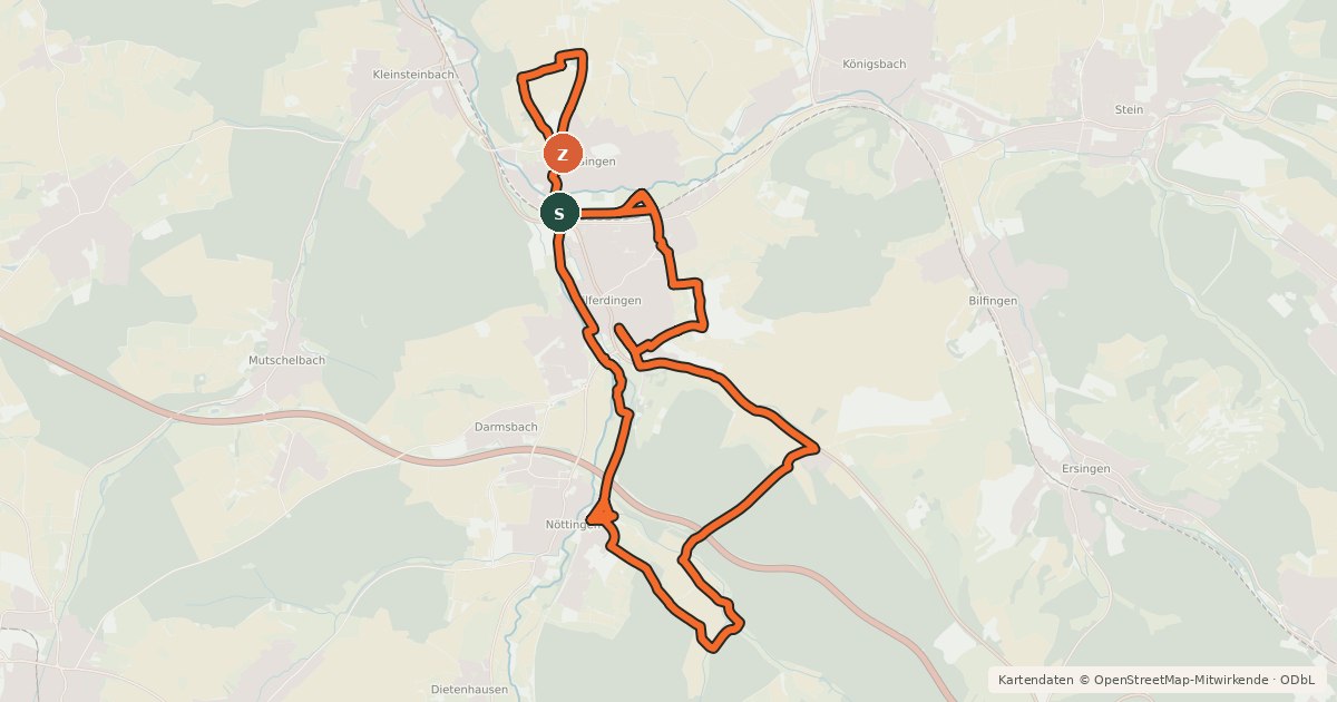 Kartenübersicht der Radroute Remchingen Panoramaroute