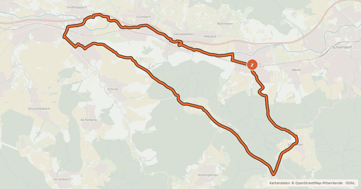 Kartenübersicht der Radroute Remstal-Höhenroute