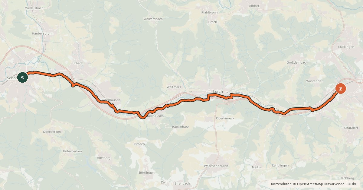 Kartenübersicht der Radroute Remstal-Radweg Etappe 3